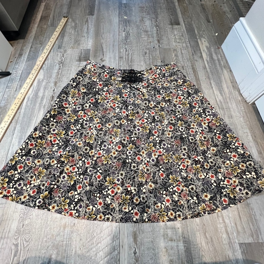 Edme & Esyllte‎ Floral Print Lace Up Midi Skirt Size 12 Black Red Yellow Boho